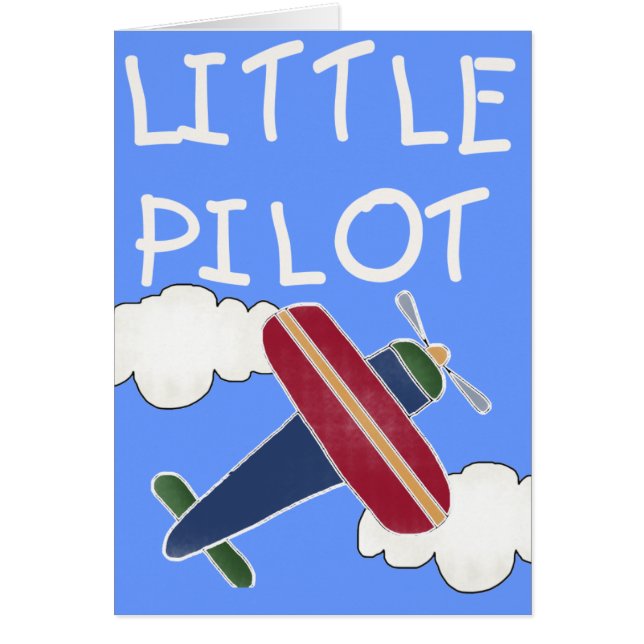 Lite pilot- flygplan och moln hälsningskort (Framsidan)
