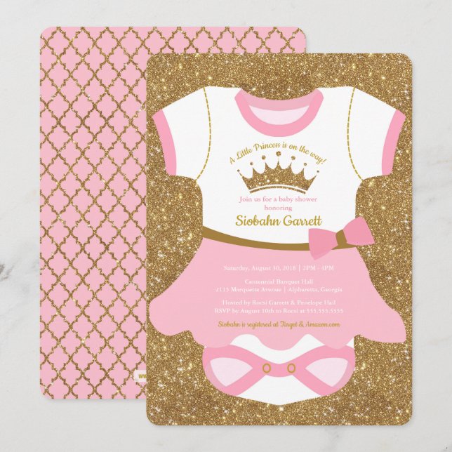 Lite Princess Behandla som ett barn Pajamas Duscha Inbjudningar (Fram/baksida)