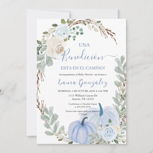 Lite pumpa Baby Shower Boy på spanska Inbjudningar (Framsida)