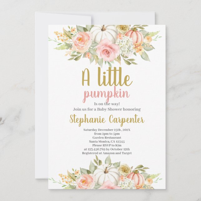 Lite Pumpkin Baby Shower Girl-inbjudan Inbjudningar (Framsida)