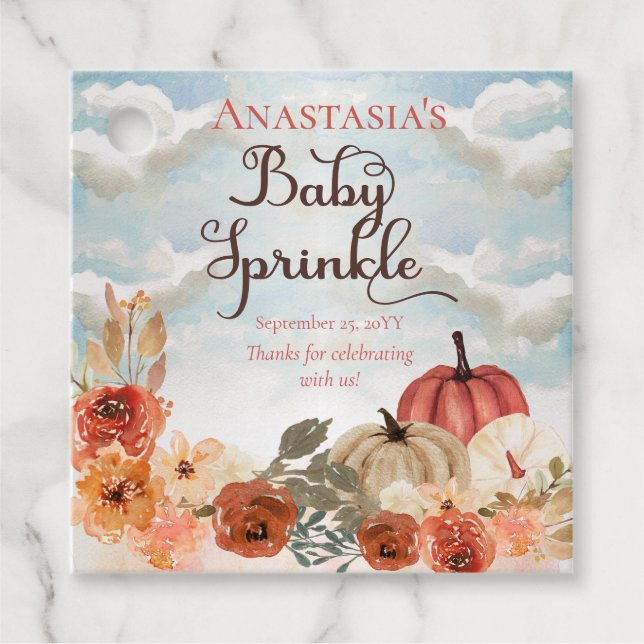 Lite Pumpkin | Blommigt Girl Baby Spinkle Gåvor Etiketter (Framsida)