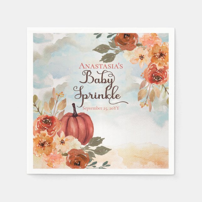 Lite Pumpkin | Blommigt Girl Baby Sprinkle Pappersservett (Framsidan)