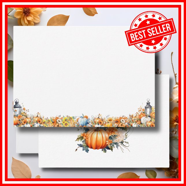 Lite Pumpkin Fall Autumn Shower BLANK Anteckningskort (BLANK A Little Pumpkin is on the Way Fall Autumn Floral Baby Shower Note Card )