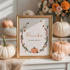 Lite Pumpkin Fall Baby Shower Drinks Poster