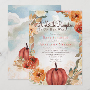 Lite Pumpkin Fall Blommigt Girl Baby Sprinkle Inbjudningar
