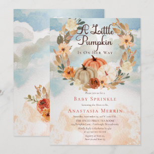 Lite Pumpkin Fall Blommigt Girl Baby Sprinkle Inbjudningar