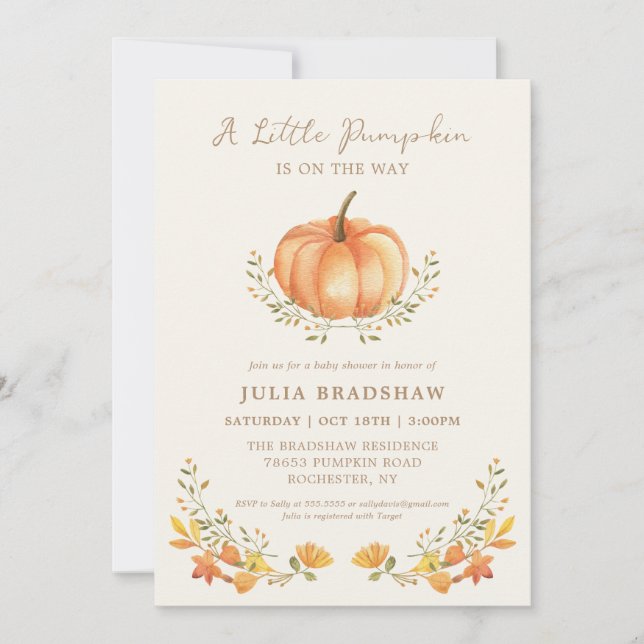 Lite Pumpkin Fall | Kön Neutral Baby Shower Inbjudningar (Framsida)