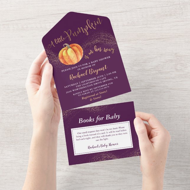 Lite Pumpkin Guld Glitter Lila Baby Shower (Avrivbar del)