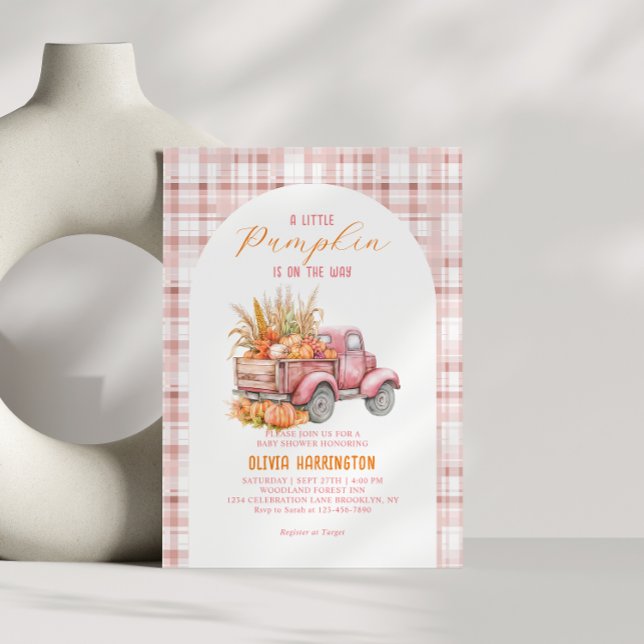 Lite Pumpkin Rosa Lastbil Girl Baby Shower Inbjudningar (Skapare uppladdad)