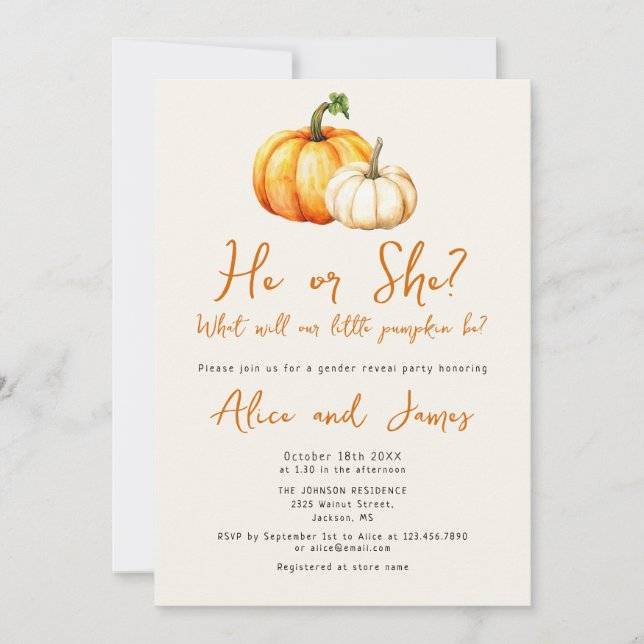 Lite Pumpkin Rustic Fall Gender Reveal Party Inbjudningar (Framsida)