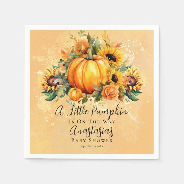 Lite Pumpkin | Solblommor blommar Babyskor Pappersservett (Framsidan)