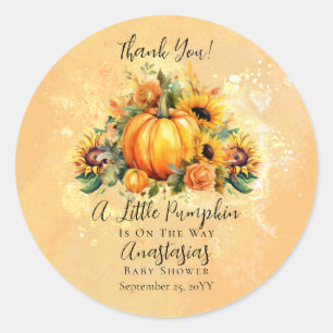Lite Pumpkin   Solblommor blommar Babyskor Runt Klistermärke
