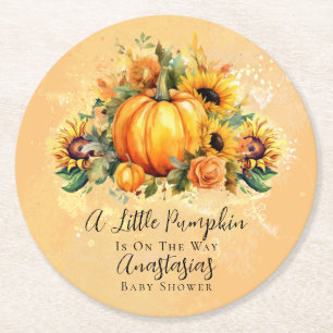 Lite Pumpkin   Solblommor blommar Babyskor Underlägg Papper Rund
