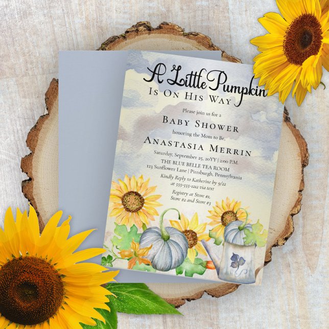 Lite Pumpkin | Solblommor Boy Shower Inbjudningar (Skapare uppladdad)