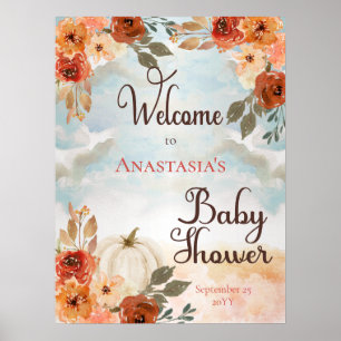 Lite Pumpkin Välkomsthälsning för Blommigt Baby Poster