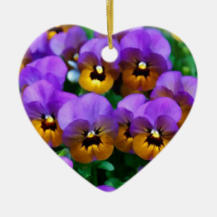 Lite purpurfärgade Pansies som klippas i gult gul Julgransprydnad Keramik