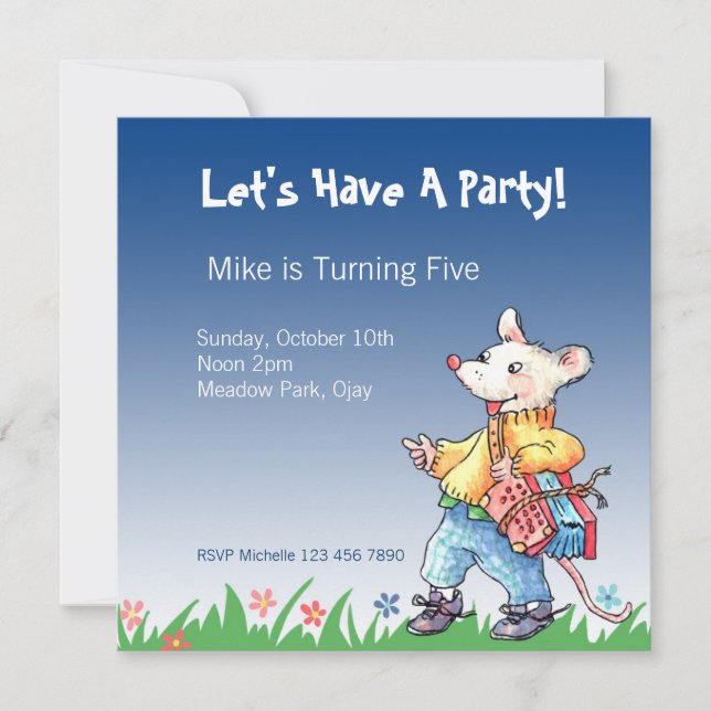 Lite råtta med Accordeon blåttinbjudan… Inbjudningar (Framsida)