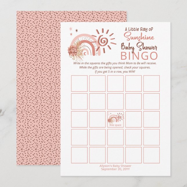 Lite Ray från Sunshine Baby Shower Bingo Game Inbjudningar (Fram/baksida)