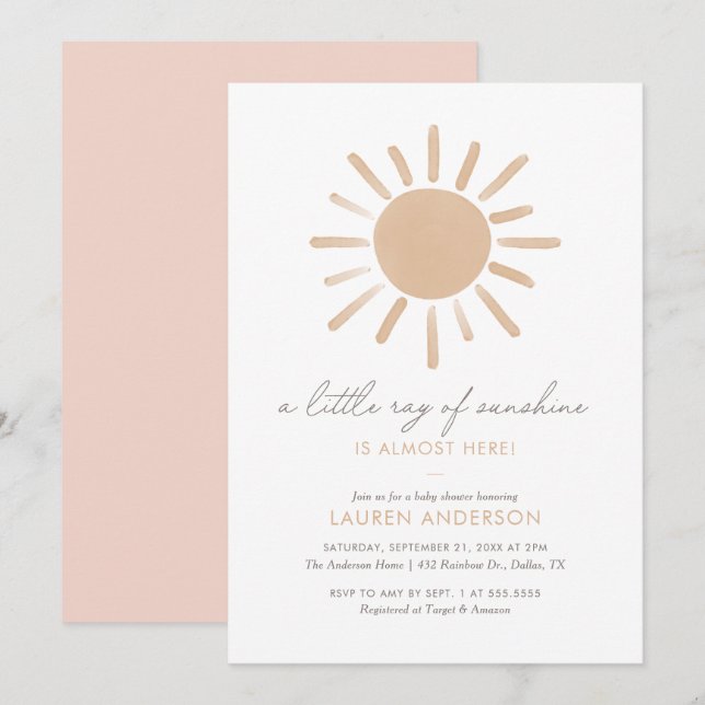 Lite Ray från Sunshine Boho Girl Baby Shower Inbjudningar (Fram/baksida)