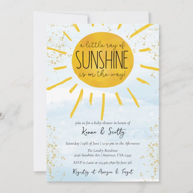 Lite Ray från Sunshine Pojke Shower Inbjudningar (Framsida)