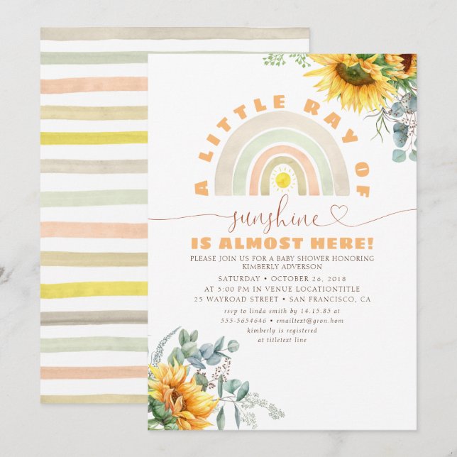 Lite Ray från Sunshine Rainbow Fall Baby Shower Inbjudningar (Fram/baksida)