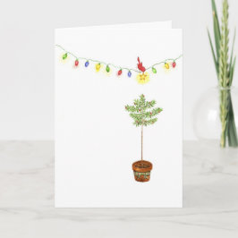 Lite röd fågeljulgran helgkort