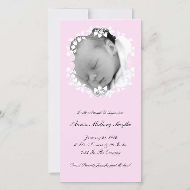 Lite Rosa Girl Girl Nyfödd bebis Photo Card Meddelande (Framsida)