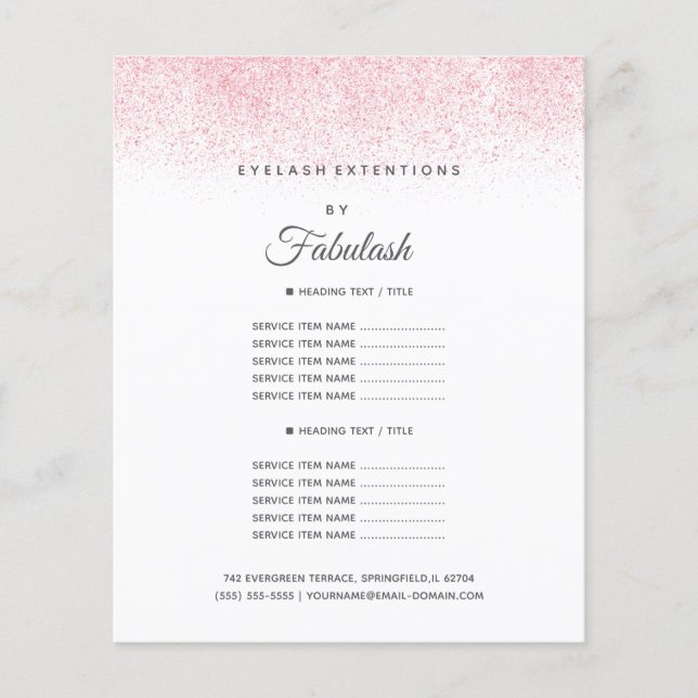 Lite Rosa Glitter Beauty Salon Flygblad (Framsidan)