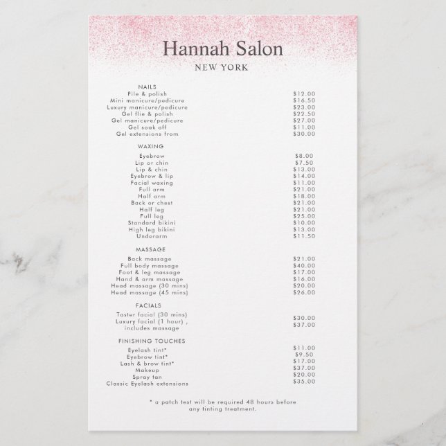 Lite Rosa Glitter Beauty Salon Flygblad (Framsidan)