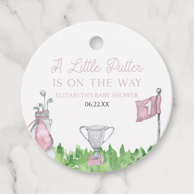 Lite Rosa Golf Baby Shower Gåvor Etiketter (Framsida)