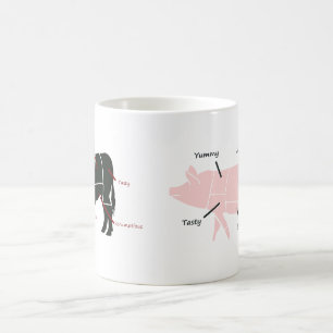 Lite rosa Piggie med smakliga etiketter Kaffemugg