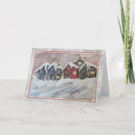 Lite rött hus i snökonstkortet helgkort