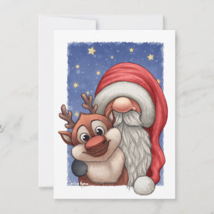 Lite Santa och hans lite ren Julkort