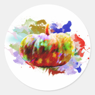 Lite säsong för vattenfärgpumpaHalloween nedgång Runt Klistermärke
