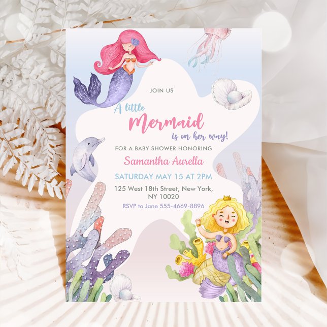 Lite Sjöjungfru Babyskare Sjöjungfru Party Inbjudningar (Skapare uppladdad)