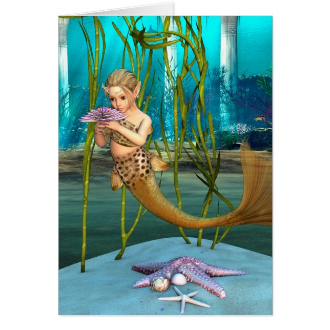 Lite Sjöjungfru med Anemone Flower Hälsningskort (Framsidan)