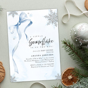 Lite snöflammande Blue Bow Glitter Baby Shower Inbjudningar