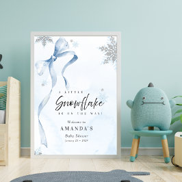 Lite snöflammande Blue Bow Glitter Baby Shower Poster