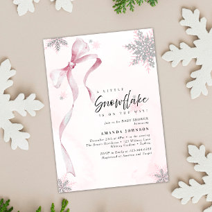 Lite snöflammande Rosa Bow Glitter Baby Shower Inbjudningar