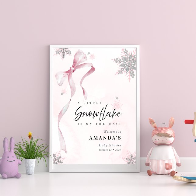 Lite snöflammande Rosa Bow Glitter Baby Shower Poster (Skapare uppladdad)