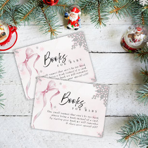 Lite snöflammande Rosa Bow Glitter Baby Shower Tilläggskort