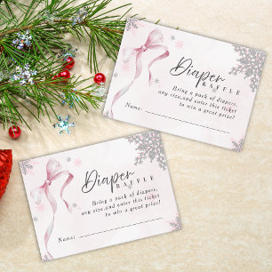 Lite snöflammande Rosa Bow Glitter Baby Shower Tilläggskort