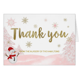 Lite snöflingande Rosa Baby Shower Tack Hälsningskort