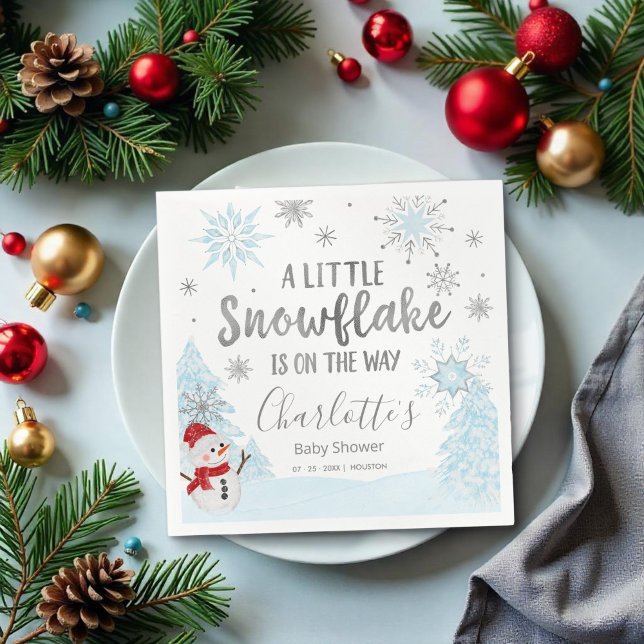 Lite snöflingor Blue Baby Shower Pappersservett (Skapare uppladdad)