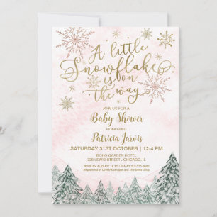 Lite snöflingor Rosa Baby Shower Inbjudningar