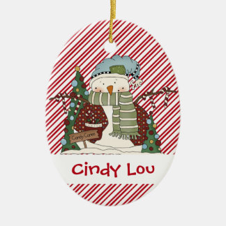 Lite snögubbe Cutie för snögrabbcandy cane Julgransprydnad Keramik