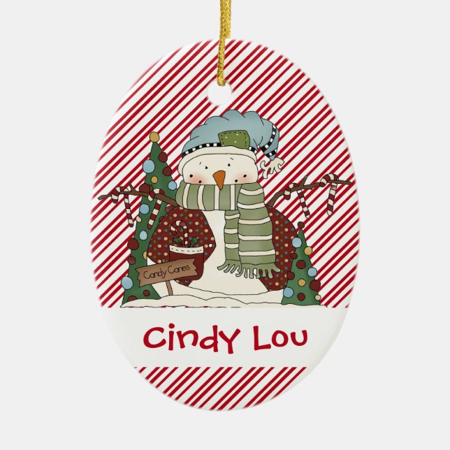 Lite snögubbe Cutie för snögrabbcandy cane Julgransprydnad Keramik (Framsidan)