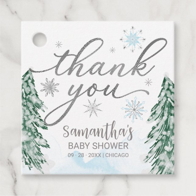 Lite snowflake Baby Shower Blue Tack Gåvor Etiketter (Framsida)