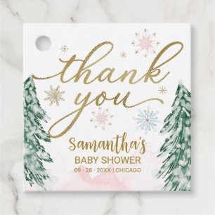 Lite snowflake Baby Shower Rosa Tack Gåvor Etiketter