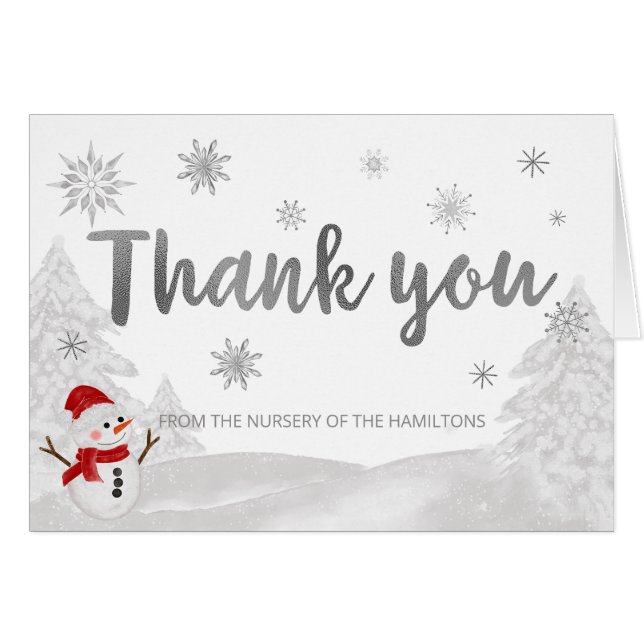 Lite snowflake Grått Baby Shower Tack Hälsningskort (Framsidan Horizontal)